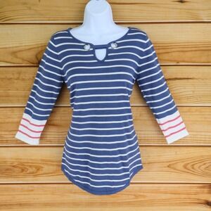 3/4 Sleeve Sweater‎ Womens Sz S Blue Striped Stretch Soft United States Sweaters